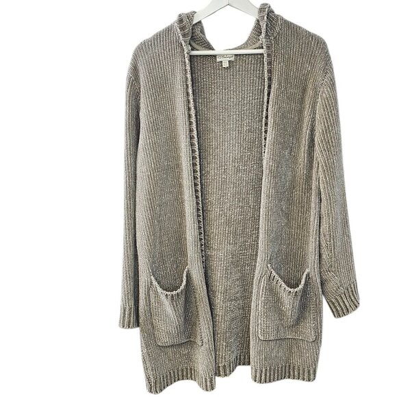 P.J. Salvage Womens Chenille Longline Open Front Cardigan, Grey, Soft, Hood, M - Picture 1 of 7